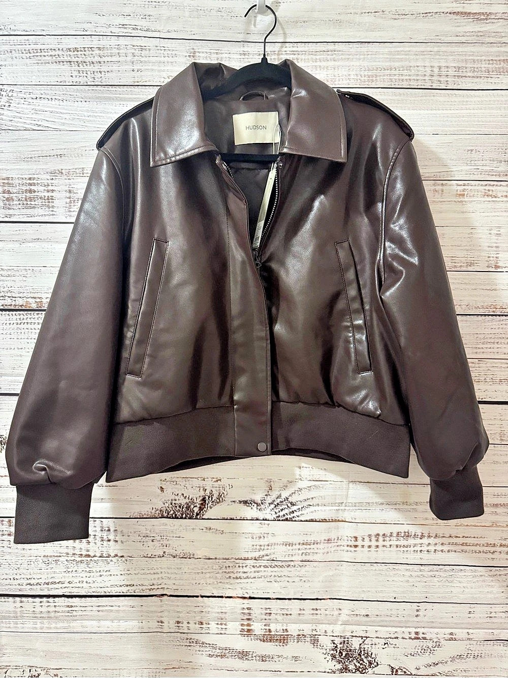 Hudson Vegan Leather Aviator Jacket Brown XL